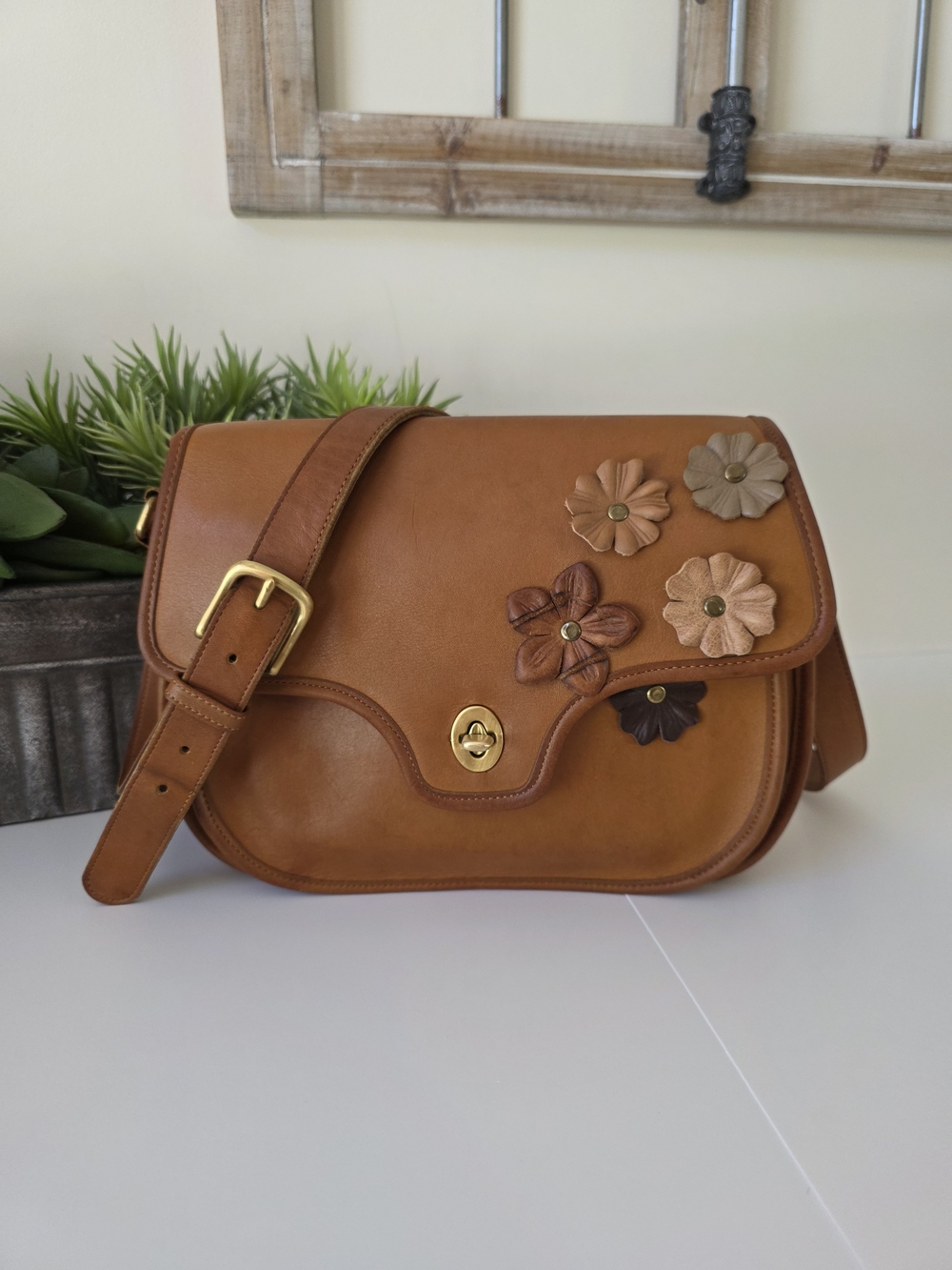 Vintage Coach Lenox Shoulder Bag UpCycled Floral British Tan USA Made